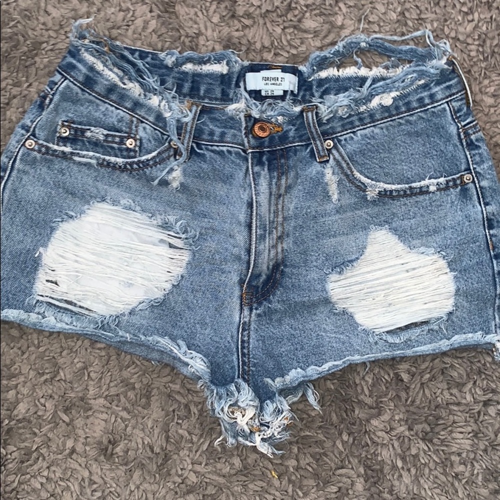 Distressed denim shorts